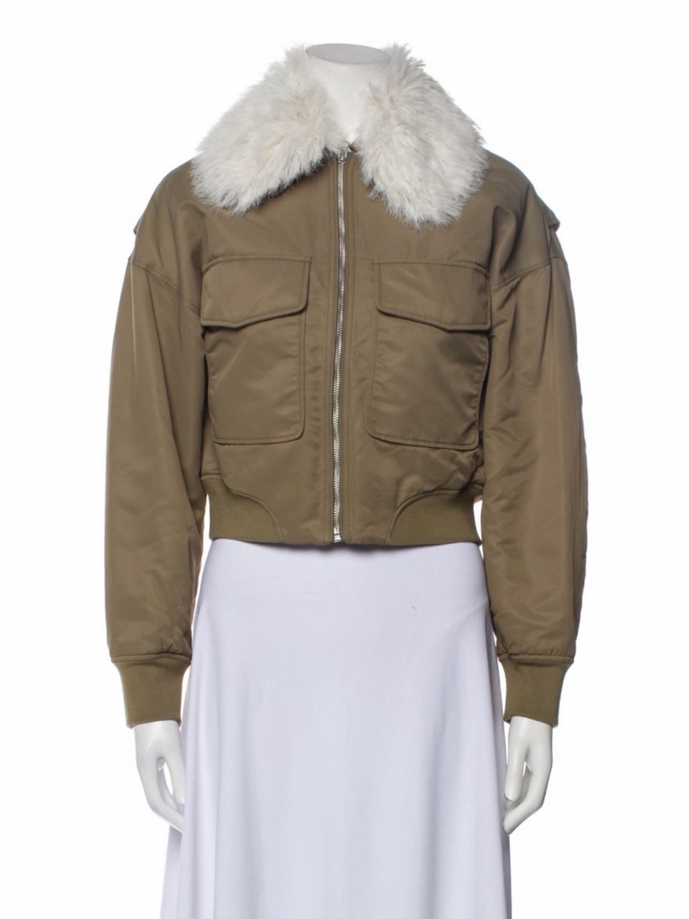 rag & bone Olive Bomber Jacket with Cream Faux Fur Collar